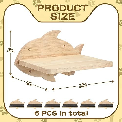 Lenwen 6 Set Cat Wall Shelves, Wood Cat Climbing Step, Wall Mounted - Image 2