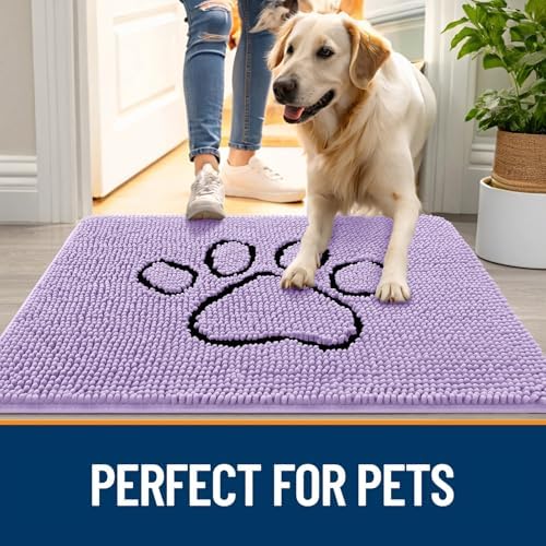 OLANLY Dog Door Mat for Muddy Paws 30x20, Paw Print Design Chenille Mud Mat - Image 6