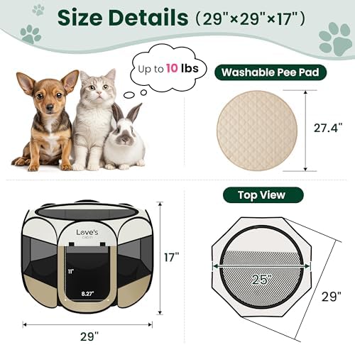 Love's cabin Dog Playpen with Washable Pee Pad, Puppy Pet Cat Playpen Small - Image 3