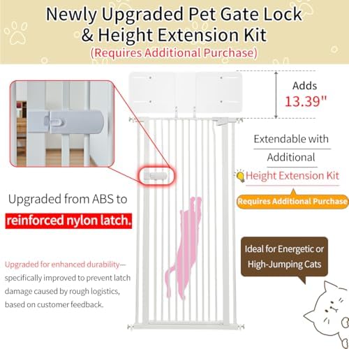 Lumizone Extra Tall Cat Gate 55.12" High 29.92"-42.51" Wide Pet Gate White - Image 3