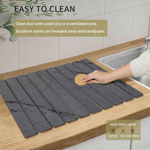 Stone Dish Drying Mat for Kitchen Counter, Large Foldable Marble Quick Dry - Image 7