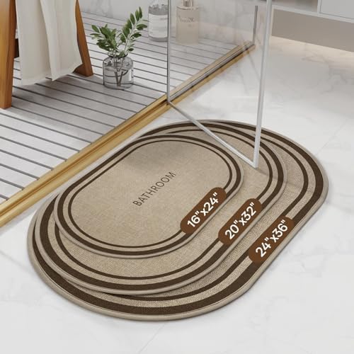 Bath Mat Non Slip, Quick Dry Bathroom Rug Door, Border Brown - Image 2