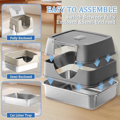 Enclosed Cat Litter Box with Flip-Top Lid, Stainless Steel Large Covered Litter - Image 3