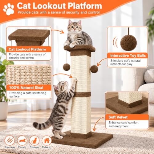 SOCATER Cat Scratching Post 33 Inch Nature Sisal Cat Scratch Post - Image 4