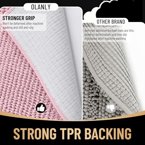 OLANLY Thick Chenille Bathroom Runner Rugs Mats 47x20, Dusty Rose - Image 5