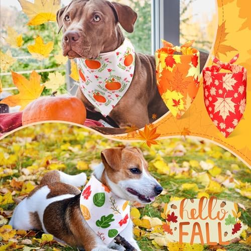 Preboun 50 Pcs Fall Thanksgiving Dog Bandanas Bulk, Pumpkin & Maple Leaves - Image 6