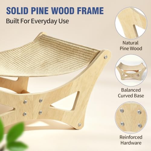 Cat Hammock Bed for Large Cats, Elevated Wooden Bed - Image 5