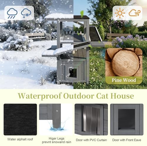 4-Tier Outdoor Cat House, Pine Wood Climbing Tower - Image 5