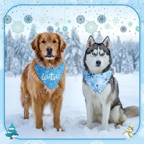 Preboun 50 Pcs Winter Dog Bandanas Bulk, Blue and White Snowman Snowflakes - Image 4