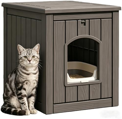 Cat Litter Box Enclosure, Outdoor Cat House Weatherproof, Openable Front Door & by Unknown