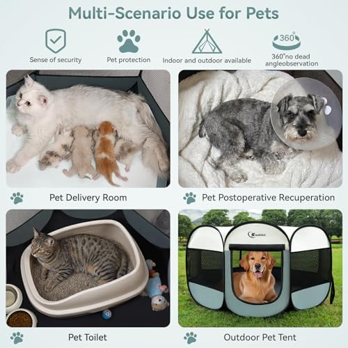 Sieidihit Dog Cat Pet Playpen Puppy Crate Cage Indoor Outdoor, Large Grey - Image 4