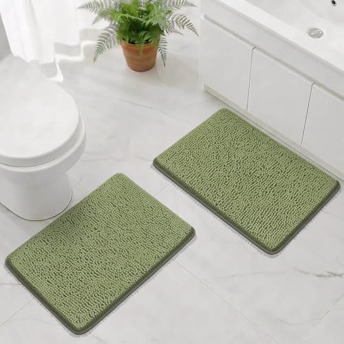 Bcoimo Bath Rugs Mat Set, 2 Piece Non Slip Chenille Sage Bathroom Mat Sets by Bcoimo