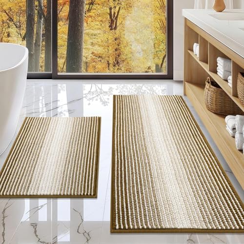 BSICPRO Bathroom Rugs Sets 2 Piece, Non Slip Boho Bath Mats, Petrified Oak by BSICPRO