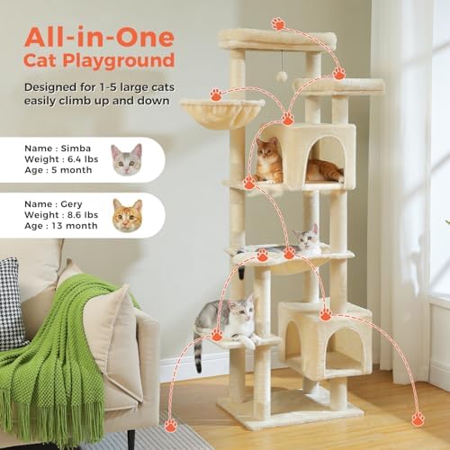 69" Tall Cat Tree for Indoor Cats Large Adult - Image 2