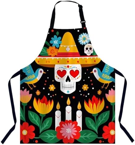 Day of the Dead Kitchen Apron for Women Men, Unisex Adjustable Cooking Apron by Unknown