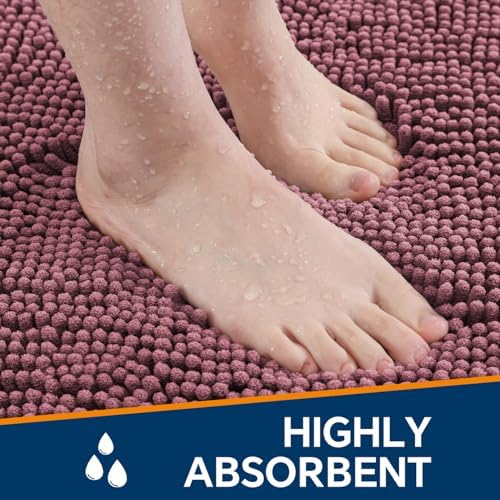 Chenille Bathroom Rug 30"x50" Dusty Rose, Large Plush Bath Mat - Image 4