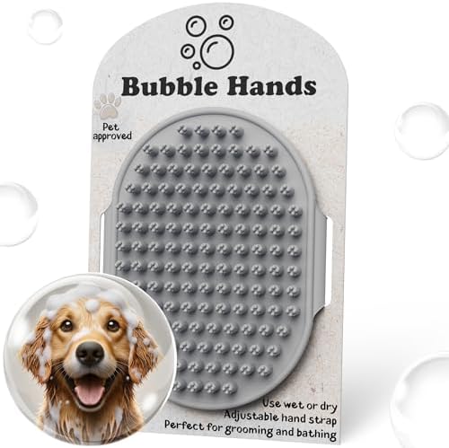 Dog Bath Brush - Silicone Grooming and Shedding Brush by BUBBLEHANDS