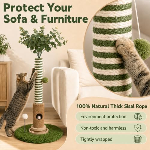 39" Sisal Rotating Cat Scratching Post, Balls & Toy, Indoor Cats - Image 3