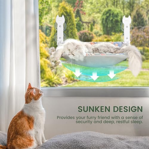 HiPetpy 2-Pack Large Cat Window Perch, Cordless Foldable Cat Hammock - Image 3