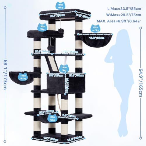 Heybly Cat Tree, 68 inch Multi-Level Cat Tower - Image 5