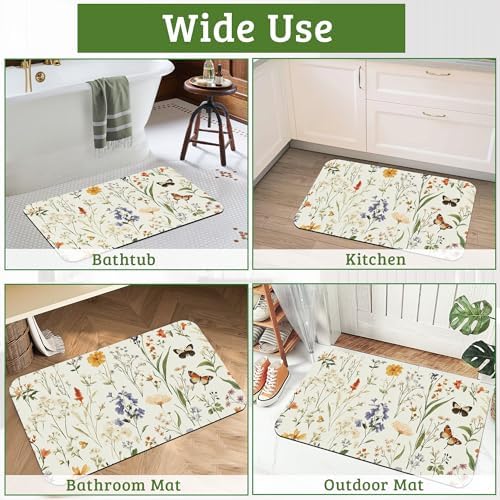 Vintage Floral Bathroom Rugs Thin Bath Mat, Non Slip Floor Mats Shower Bath Rug - Image 7