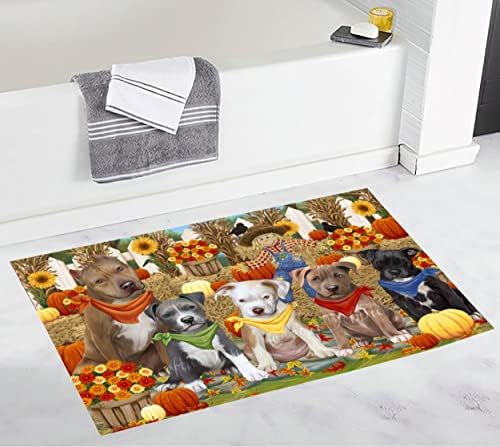 Doggie of the Day Fall Festival Gathering Pitbull Dogs Bath Mat- Anti-Slip Pet by DoggieoftheDay