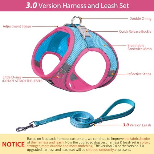 AIITLE Dog Harness and Leash Set, Step-in Puppy Pet Vest, Hot Pink XS - Image 3