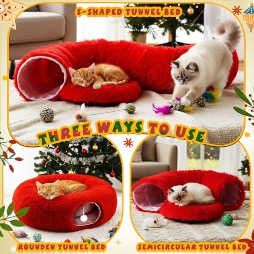 Thyle Red Plush Christmas Cat Tunnel Bed, 3ft X 3ft X 9.8in - Image 2