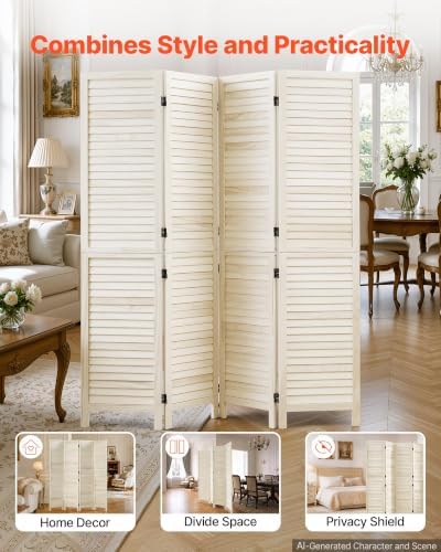 VEVOR Wood Room Divider 4 Panels 67 in Tall Wood Folding Privacy Screen | - Image 2