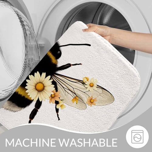Bee Bath Rugs Wings Flowers Yellow Bee Bug Animal Microfiber Bathroom Mat Soft - Image 7