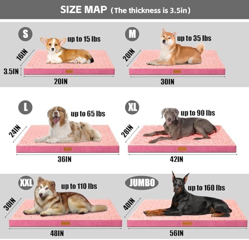 Patas Lague Orthopedic Large Dog Bed Washable Pet Crate Mat 36''X24'' Pink - Image 6