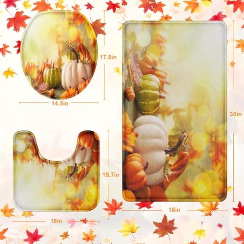Arttown Bathroom Rug Set of 3, Bath Mats Fall Thanksgiving Pumpkins - Image 2