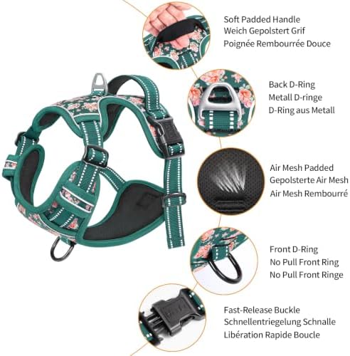 HEELE Large Dog Harness, Reflective, No Pull No Choke, Flower Grass Green L - Image 2