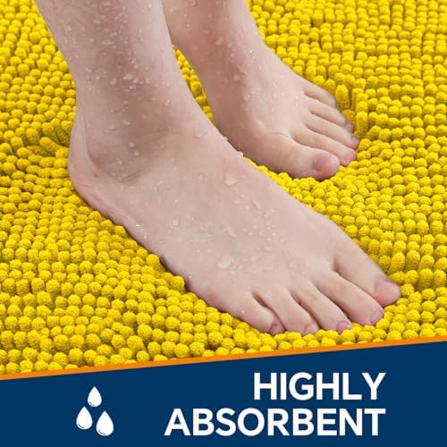Chenille Bathroom Rug 17"x24" Yellow, Non-Slip Plush Bath Mat - Image 4