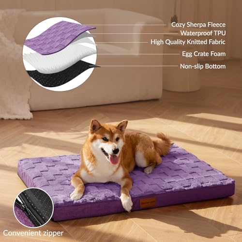 Patas Lague Orthopedic Large Dog Bed Pet Crate Mat 42''X28'' Purple - Image 3