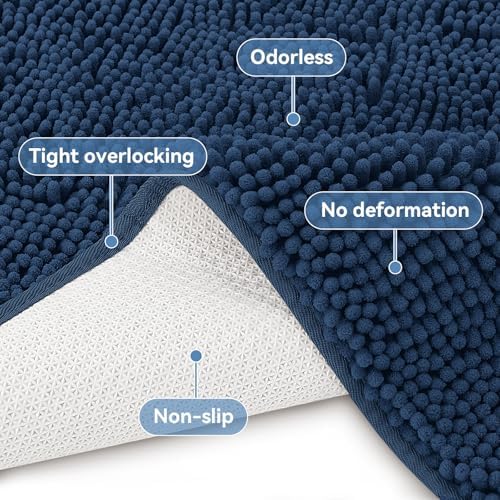 Bcoimo Bath Rug Mat, Chenille Extra Soft Navy Long Bathroom Runner Floor Rug - Image 4