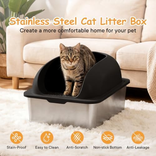 Stainless Steel Cat Litter Box, Large Metal Litter Boxes High Sides - Image 3