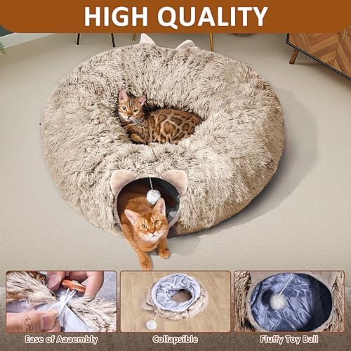 Cat Tunnel with Cat Bed for Indoor Cats, Soft Plush Peekaboo Cat Cave Donut - Image 6