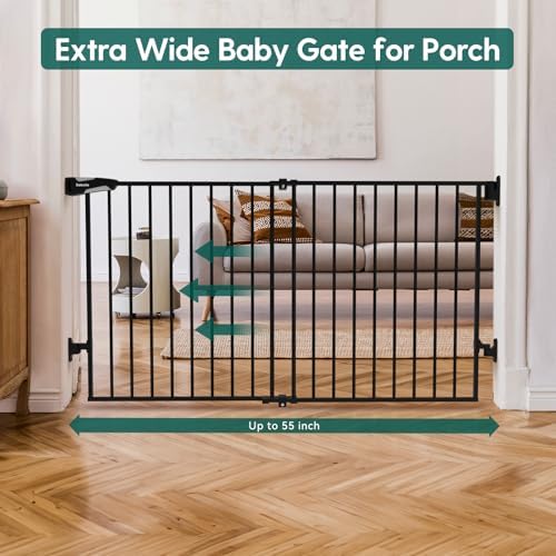 Babelio 31.5-55" No Bottom Bar Baby Gate Extra Wide, 2-in-1 Auto Close Dog Gate - Image 2