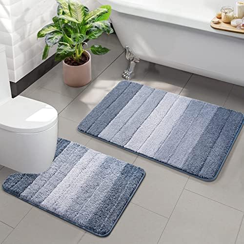 2 Piece Ombre Bath Mat Set for Bathroom, Non Slip Ultra Soft and Thick Water by KMSON