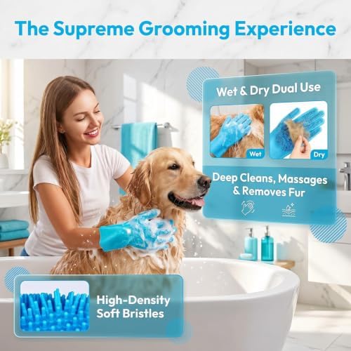 Dog Washing Grooming Kit, Pet Bathing Gloves Shampoo Brush - Image 2
