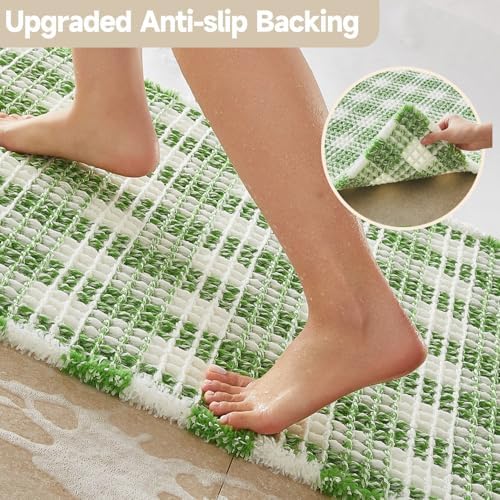 TYUU Waffle Bath Mat, Cute Bathroom Rugs Non Slip, 48x24 Green & White - Image 4