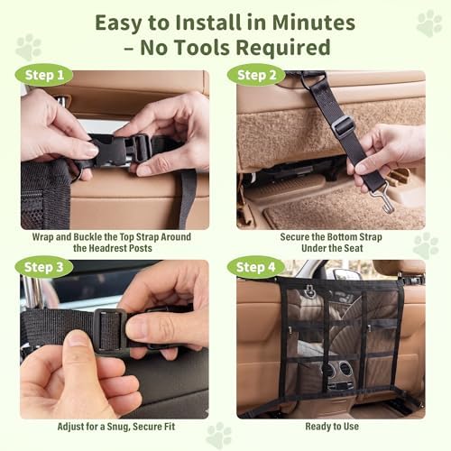 Dog Car Barrier, 2-Ply Reinforced Mesh, Top/Bottom Adjustable Straps - Image 4