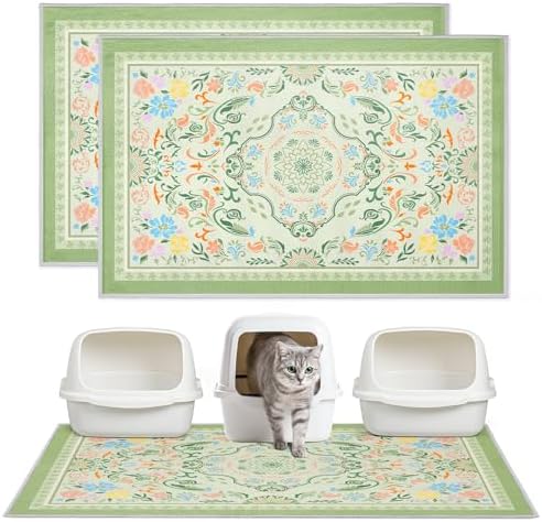 2 Pack Washable Cat Litter Mat 48"x36" Waterproof Trapping Pad by Hedgeink