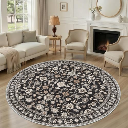 4ft Round Area Rug for Dining Table Non-Slip Washable Floor Mat Black - Image 4
