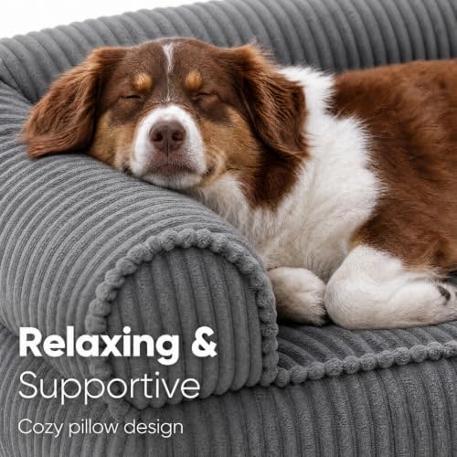 FUKUMARU Dog Couch Bed, Corduroy Cozy Cat Bed, Waterproof, Washable Cover - Image 2