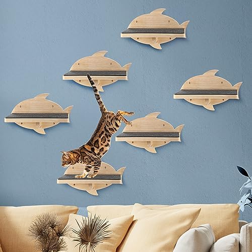 Lenwen 6 Set Cat Wall Shelves, Wood Cat Climbing Step, Wall Mounted by Lenwen