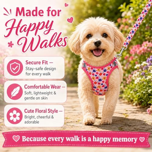 Step in Dog Harness Leash Set- All Weather Reflective No-Pull Floral Pattern - Image 4