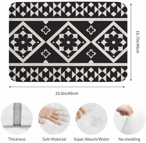 Geometric Ethnic Pattern Bathroom Mat Rugs Black and White Microfiber Faux - Image 3