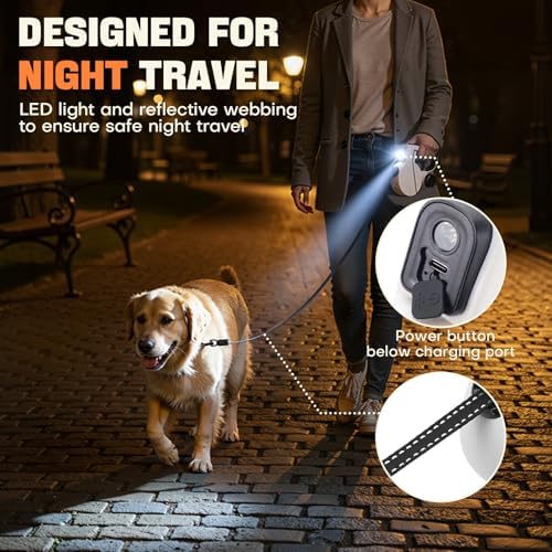 Retractable Dog Leash with LED Light & Reflective Tape - Image 2